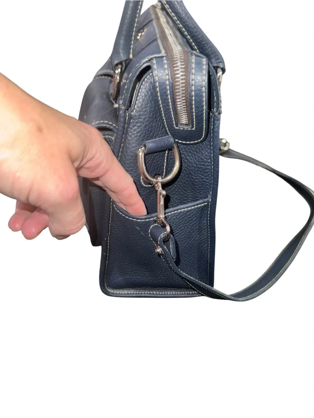 Dooney & Bourke Blue Pebbled Leather Double-Pocket Satchel Briefcase